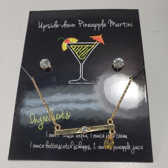 Bead Charm Bar Necklace With matching Crystal Stud Earrings - Picture 5 of 5